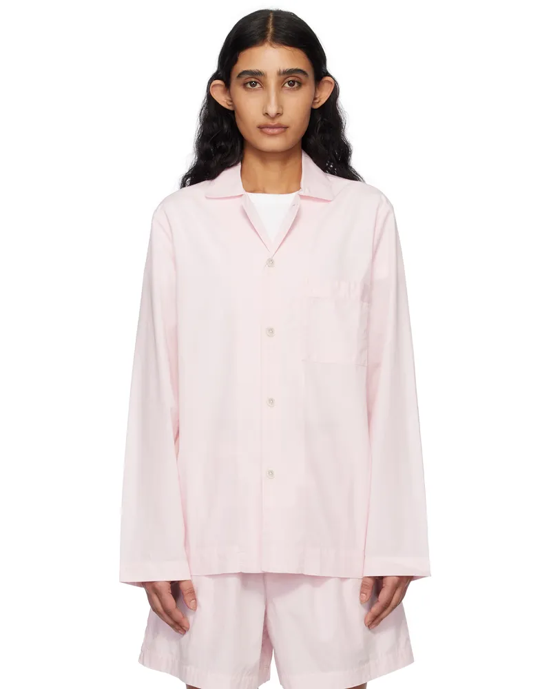 TEKLA Pink Poplin Long-Sleeved Pyjama Shirt Soft
