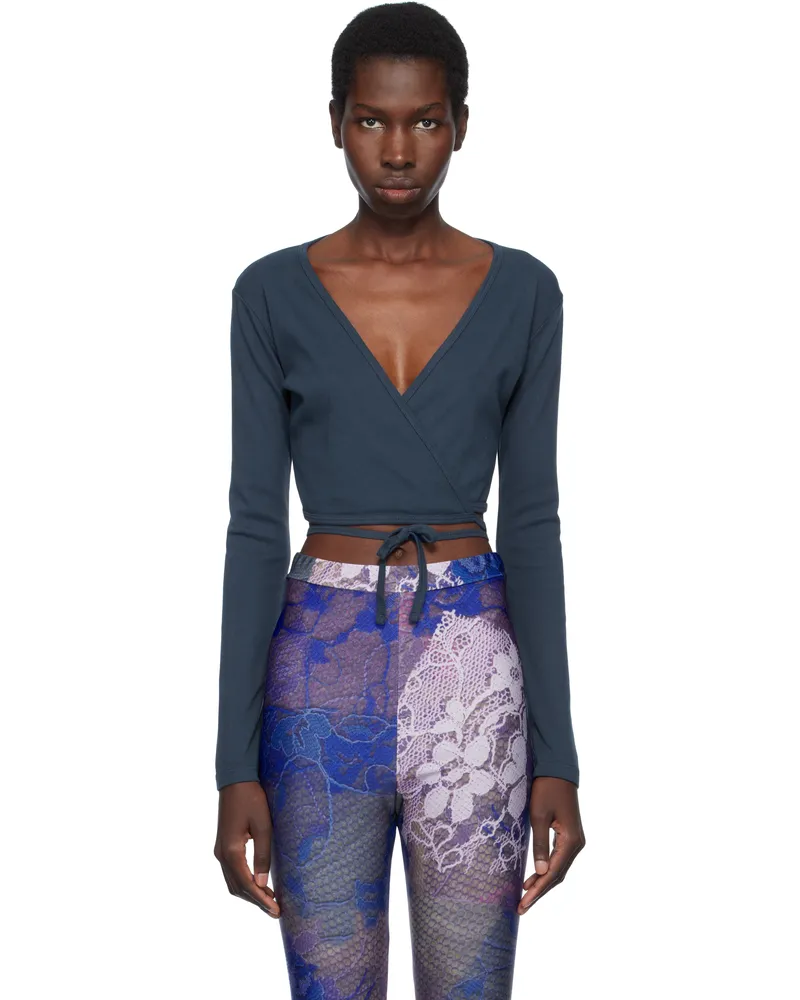 Gil Rodriguez Navy Sarita Wrap Top Blueberry