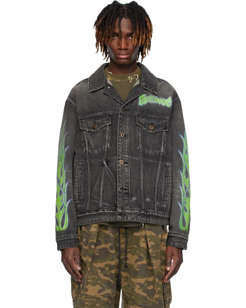 WE 11 DONE Black Blaze Logo Denim Jacket Black