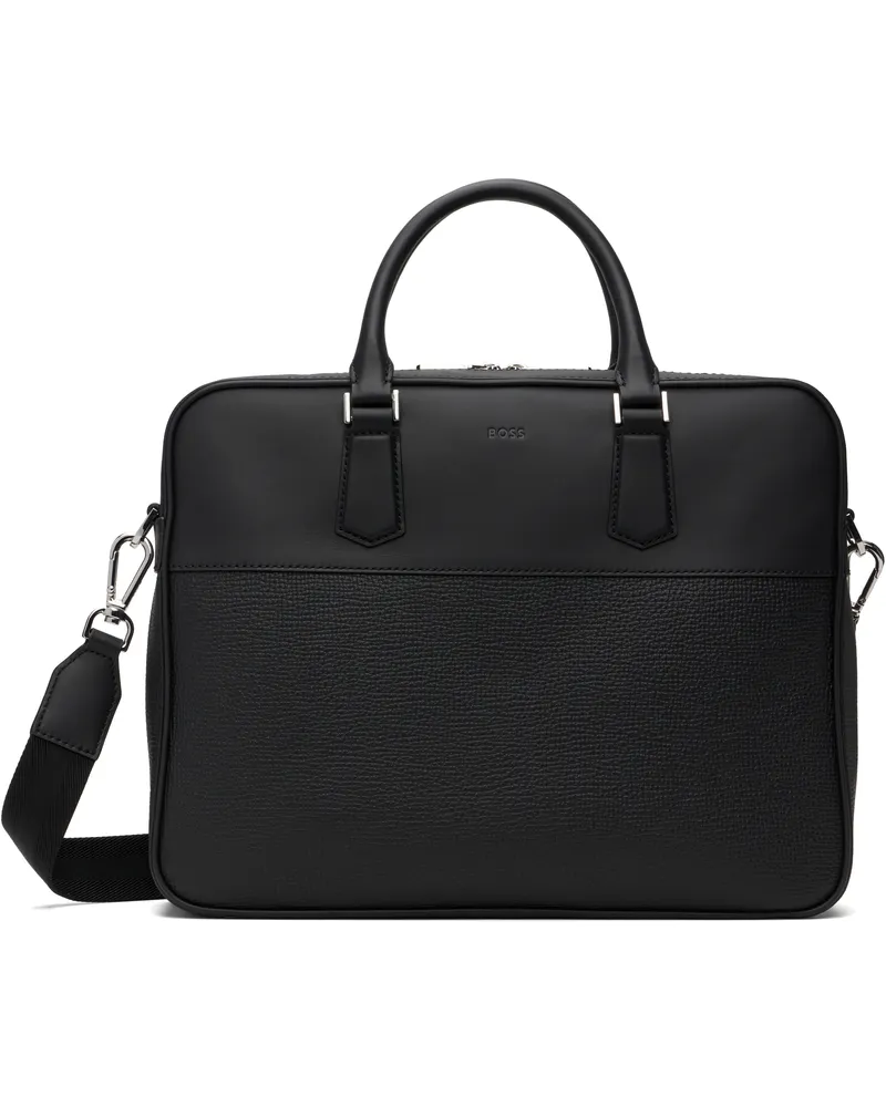 HUGO BOSS Black Leather Plain & Grained Finishes Briefcase 001-black