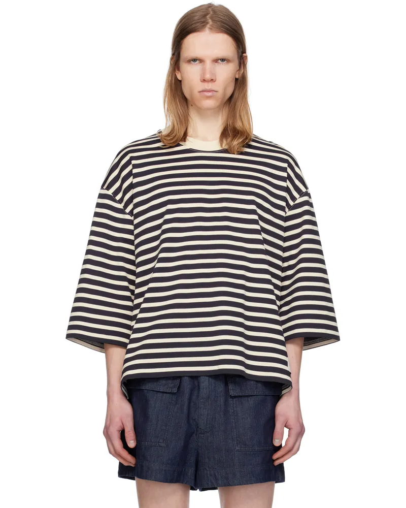 AMI Paris Navy & Off-White Loose Striped T-shirt 4330
