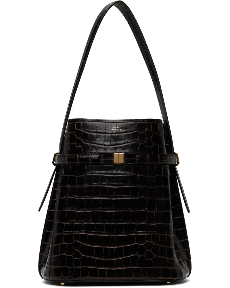 Totême Brown Belted Croco-Embossed Bucket Bag Dark