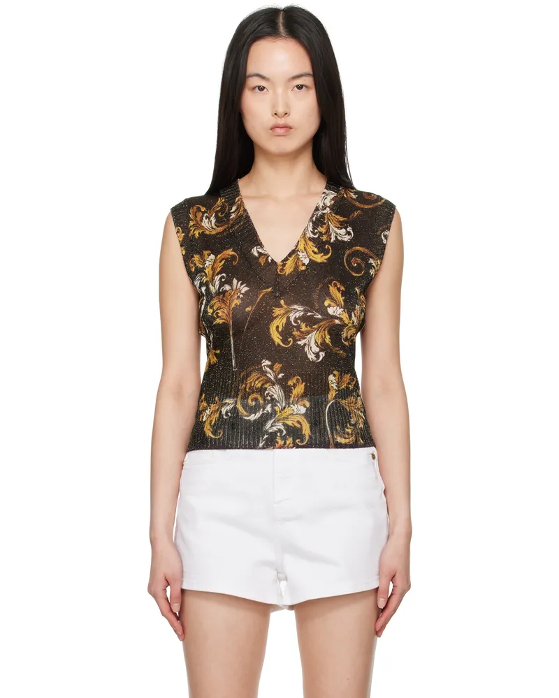 Versace Jeans Black Outline Barocco Lurex Vest Eg89