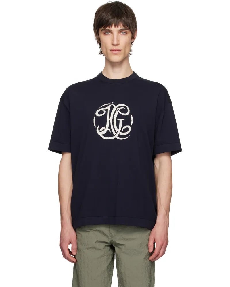 Givenchy Navy Knit 'HG' Jacquard T-shirt 401-dark