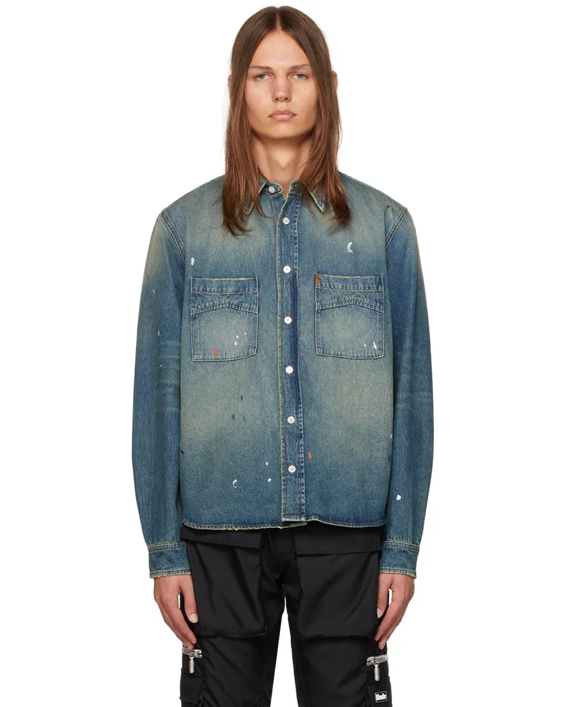 RHUDE Indigo Faded Denim Shirt Indigo