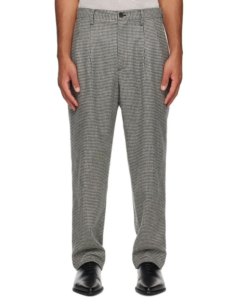 TheSoloIst White & Black Two Tuck Front Trousers Houndstooth
