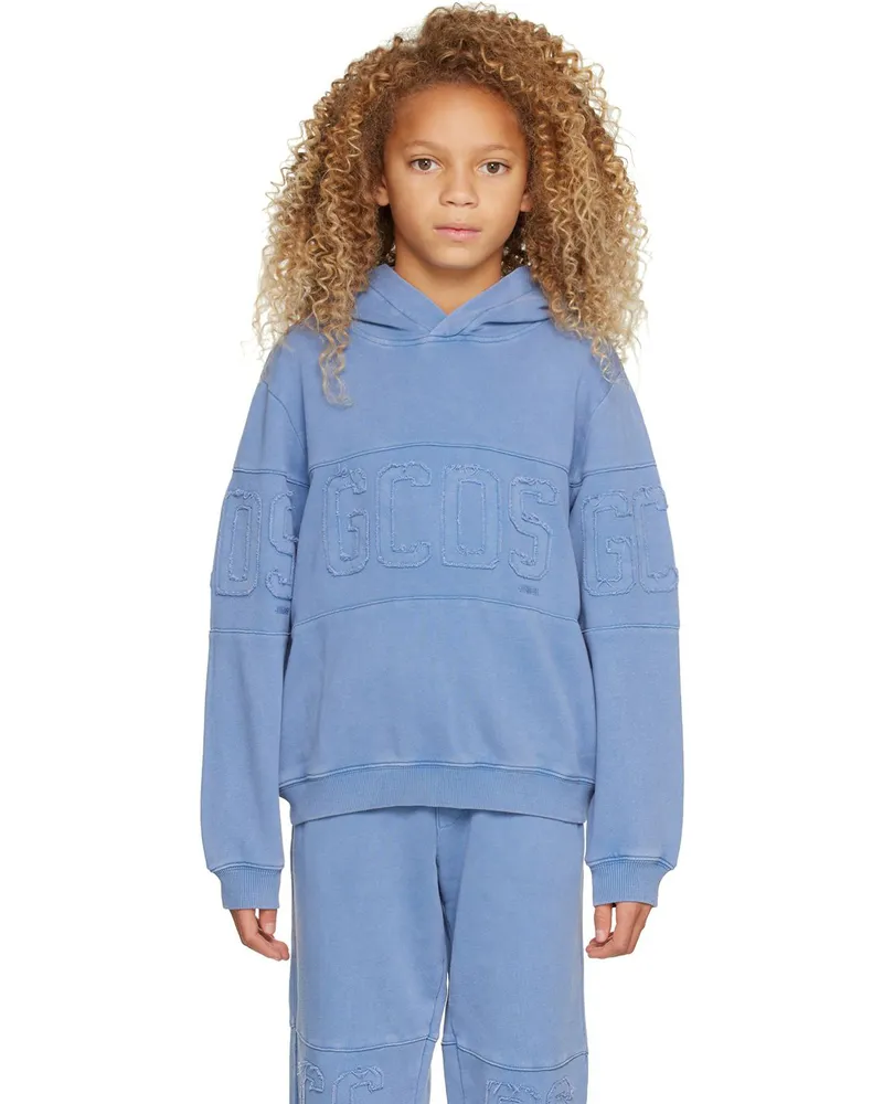GCDS Kids Blue Garment-Dyed Hoodie Wild