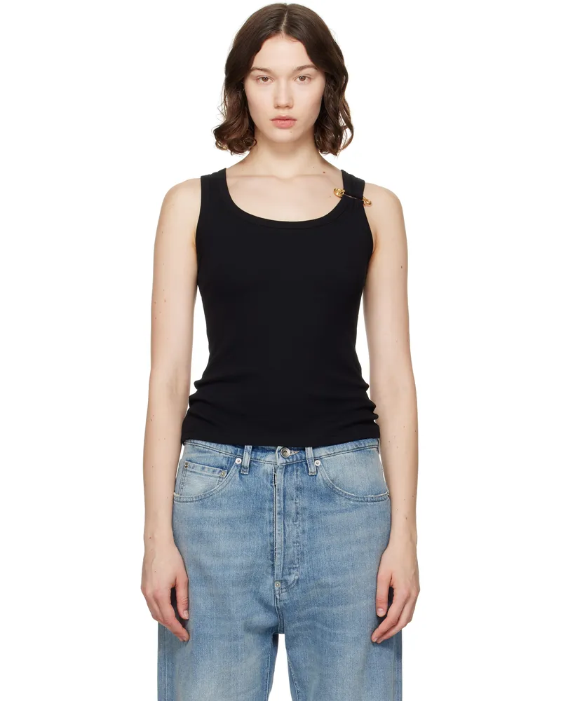 Versace Black Safety Pin Ribbed Tank Top 1b000-black