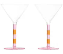 Pink & Orange Striped Martini Glasses Set