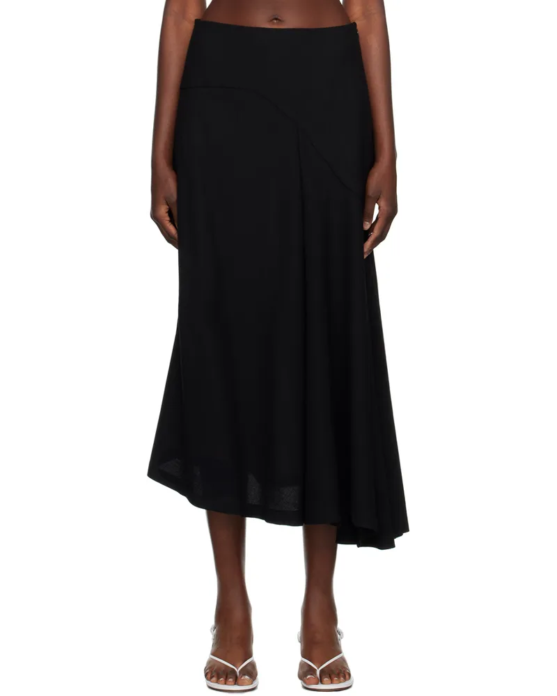 BITE Studios Black Curved Midi Skirt Black