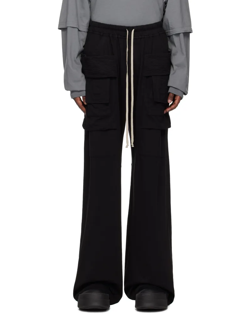 DRKSHDW by Rick Owens Black Porterville Creatch Wide Drawstring Cargo Pants 09