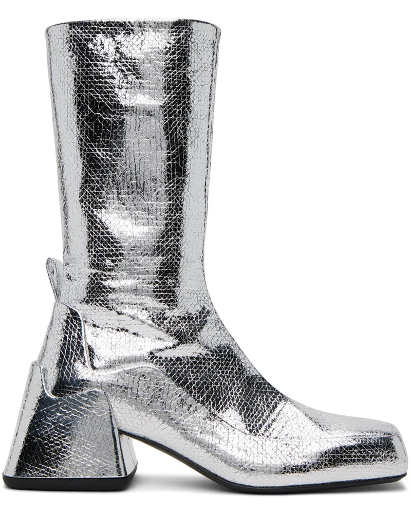 Jil Sander Silver Lamé Crackle Boots 042