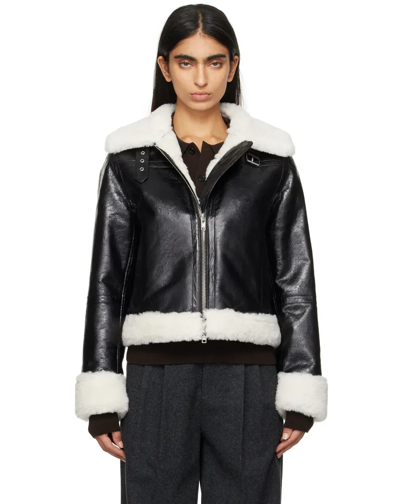 STAND Black & Off-White Lorelle Faux-Shearling Jacket 89100