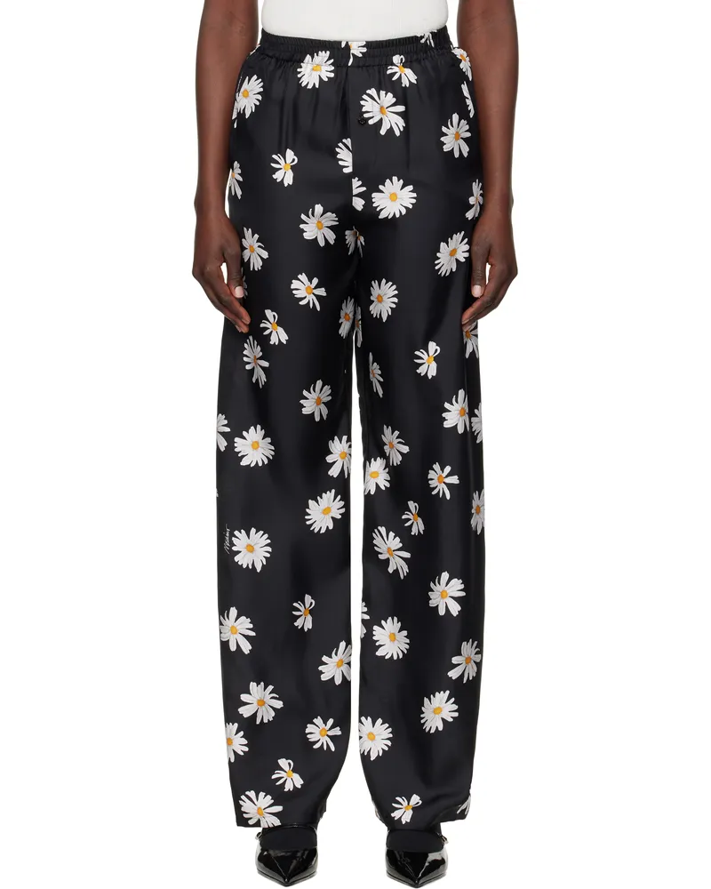 Moschino Black Silk Twill Allover Daisy Trousers 1555