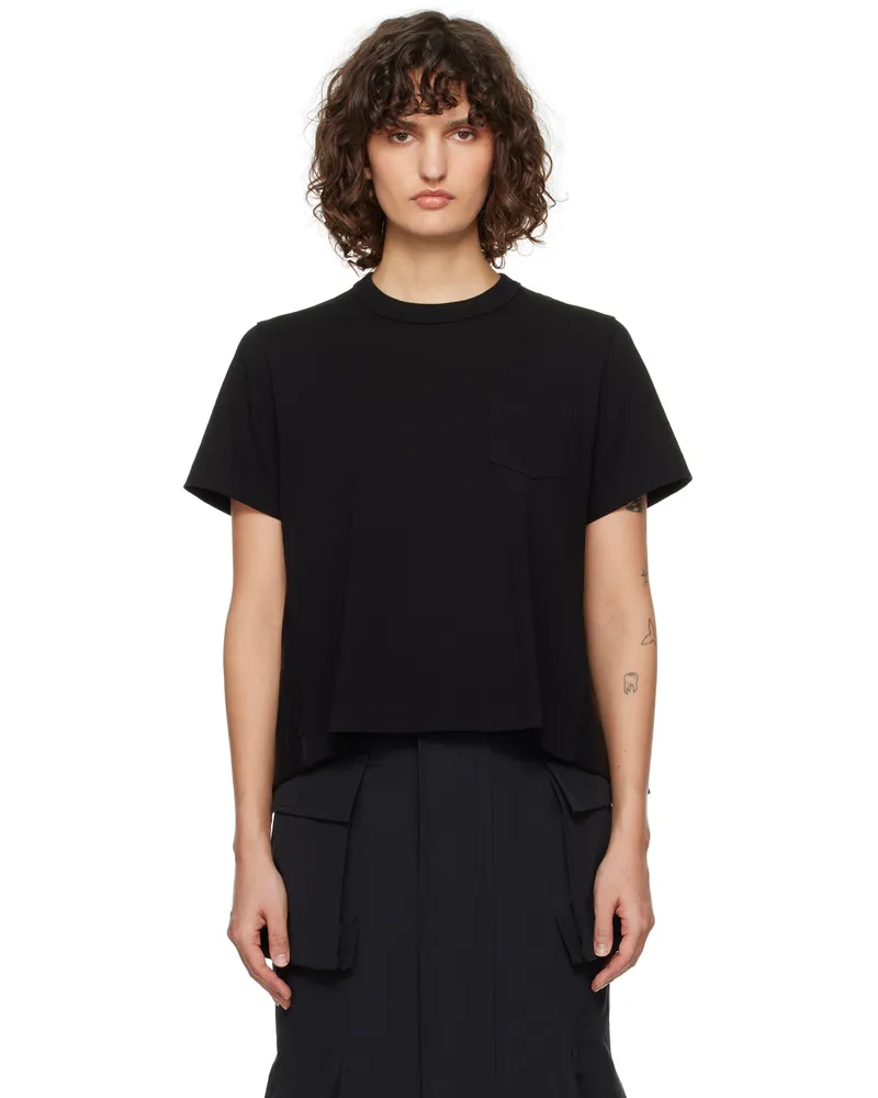 Sacai Black Nylon Twill & Cotton Jersey T-shirt 001