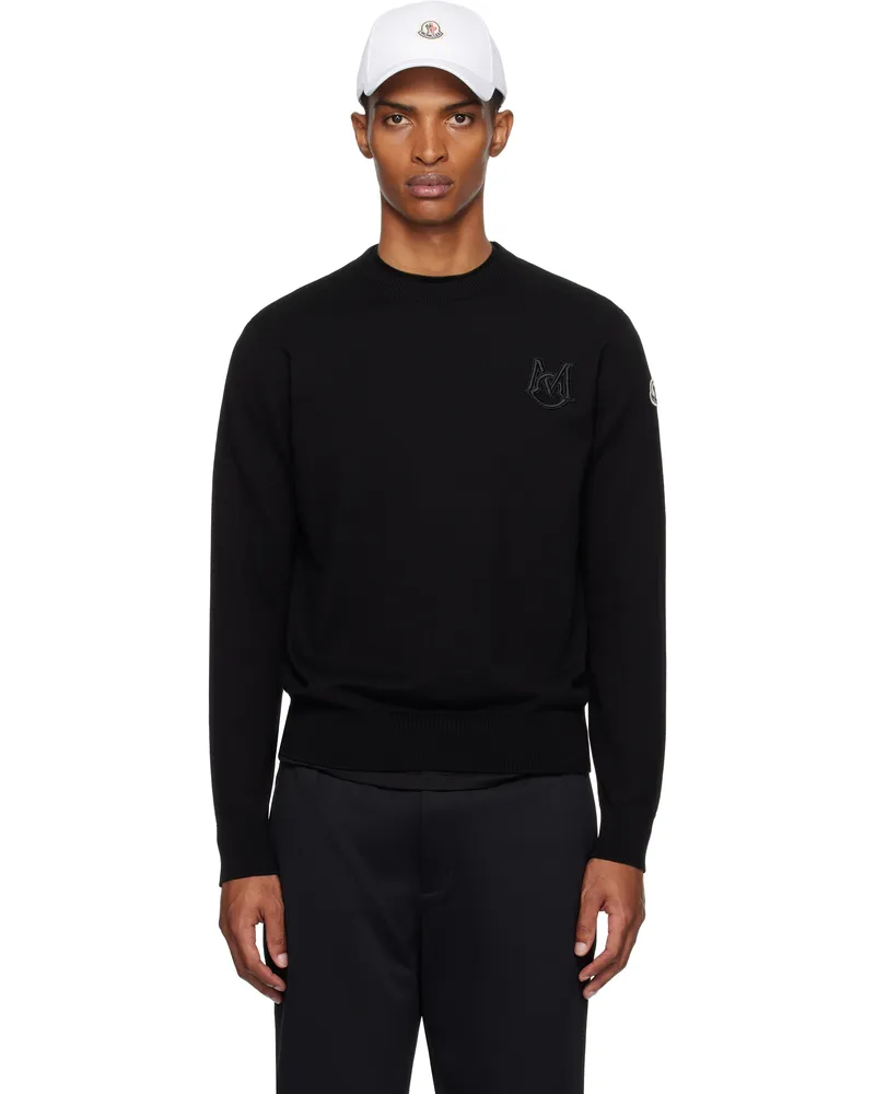 Moncler Black Embroidered Monogram Cotton Sweater 999