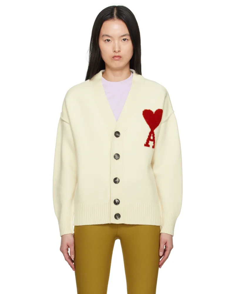 AMI Paris Off-White Wool Ami de Coeur Cardigan Off-white
