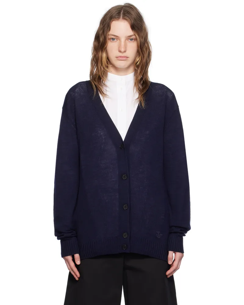 Jil Sander Navy Y-Neck Cardigan 402