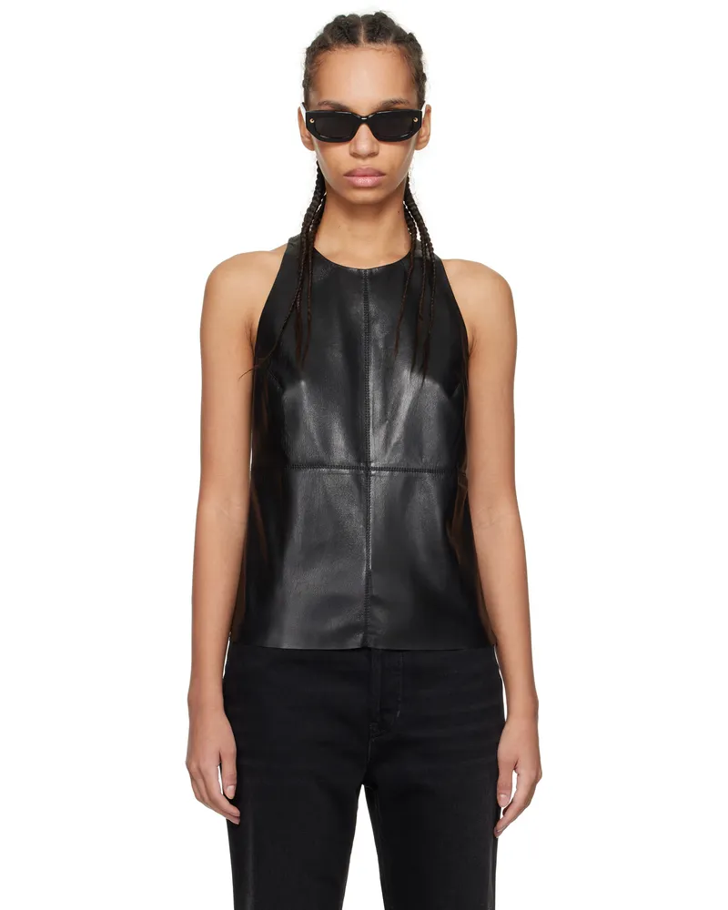 Nanushka Black Teza Faux-Leather Tank Top Blk