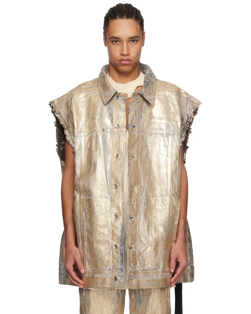 DRKSHDW by Rick Owens Gold Hollywood Jumbo Worker Denim Vest 02