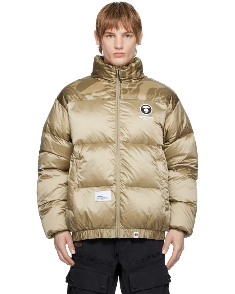 AAPE by A Bathing Ape Beige 'AAPE NOW' Moonface Logo Zip-Up Down Jacket Bgd