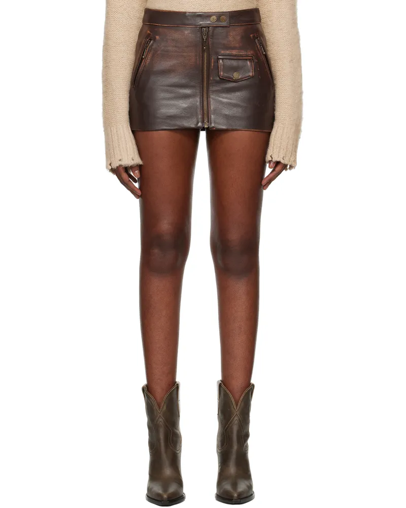 Guess Brown Vintage Leather Miniskirt F18p