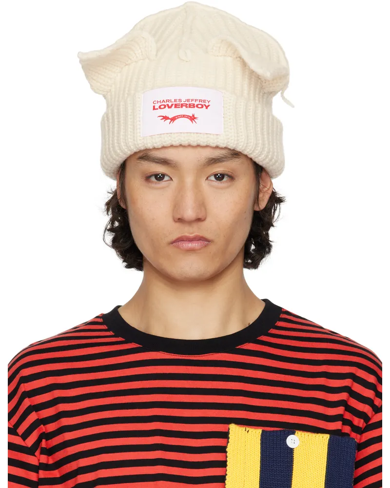 Charles Jeffrey Loverboy White Chunky Ears Beanie Ecru