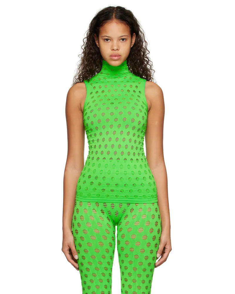 Maisie Wilen Green Perforated Tank Top Chartreuse
