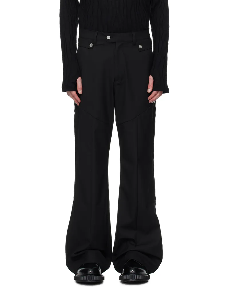 C2H4 Black Paneled Wide Leg Tailored Trousers Solemn