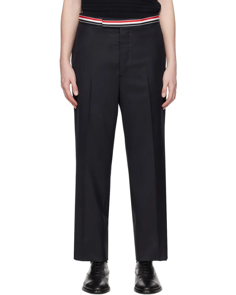 Thom Browne Navy Low-Rise Trousers 415