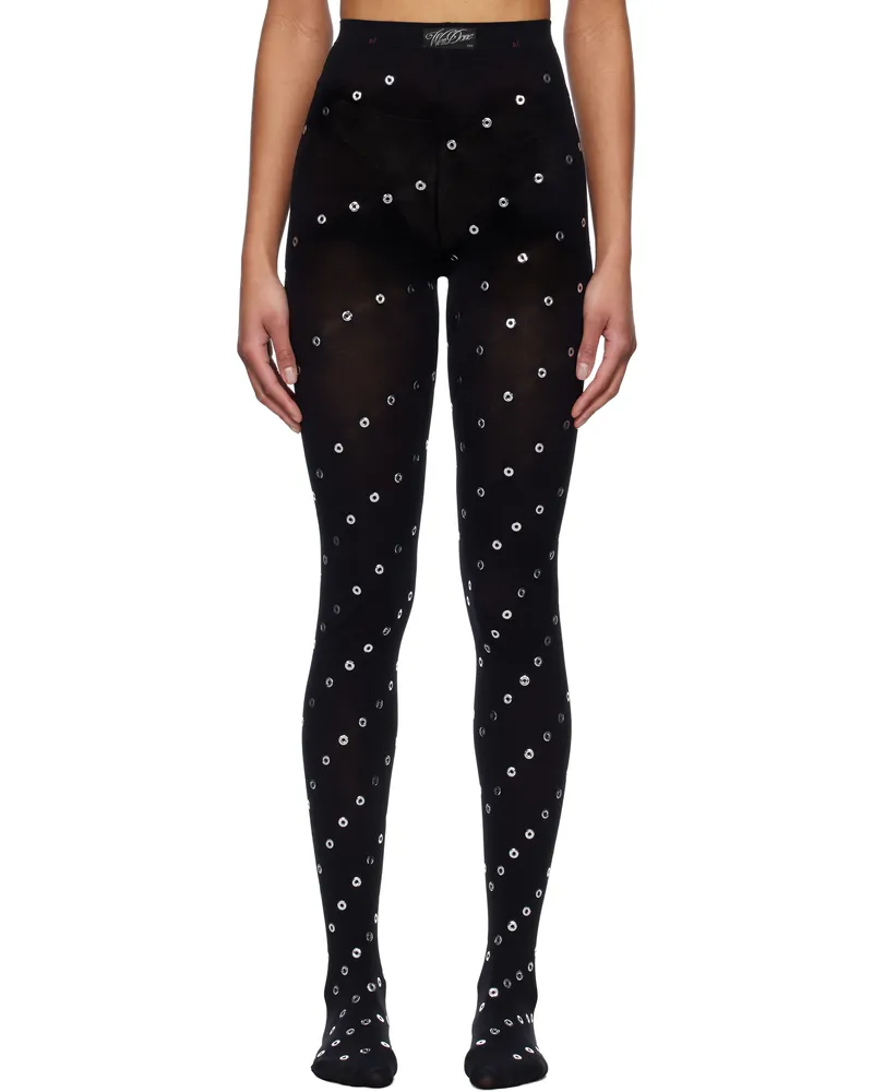 WE 11 DONE Black Eyelet Tights Leggings Black