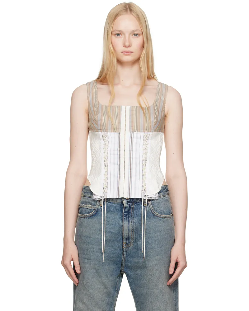 Marine Serre Beige Regenerated Striped Poplin Bustier Top Bg20