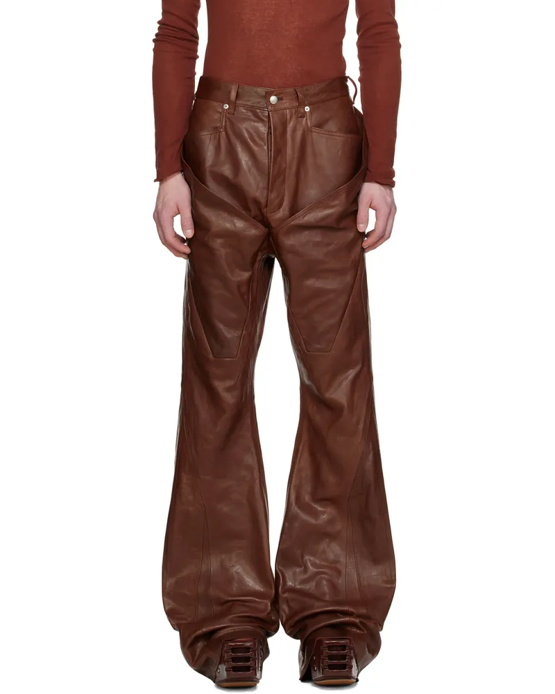 Rick Owens Burgundy Slivered Leather Pants 73