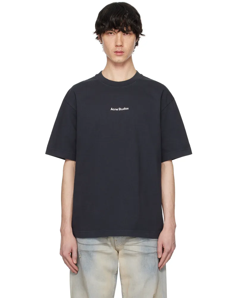 Acne Studios Black Relaxed Fit Stamp Logo T-shirt 900