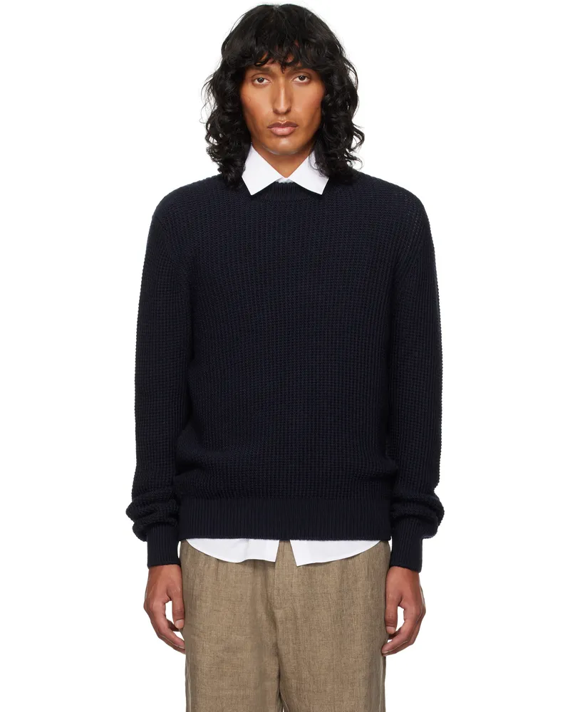 Sunspel Navy Mariner Mock Neck Sweater Light