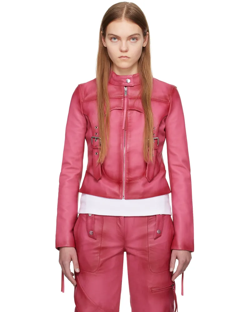 Blumarine Pink Guêpière Leather Biker Jacket N0731
