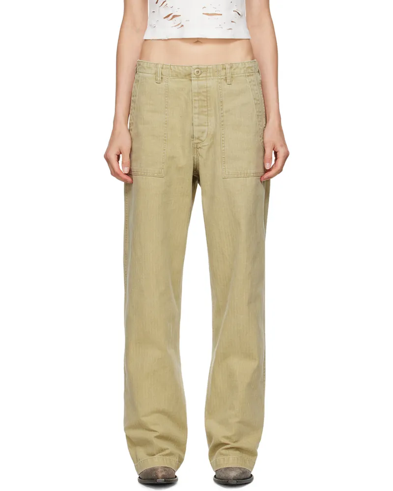 R13 Beige Wide Leg Trousers Beige