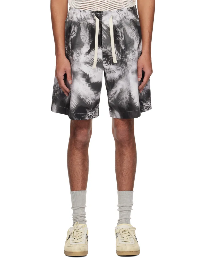 Palm Angels Black & White Blueprint Palms Shorts Black