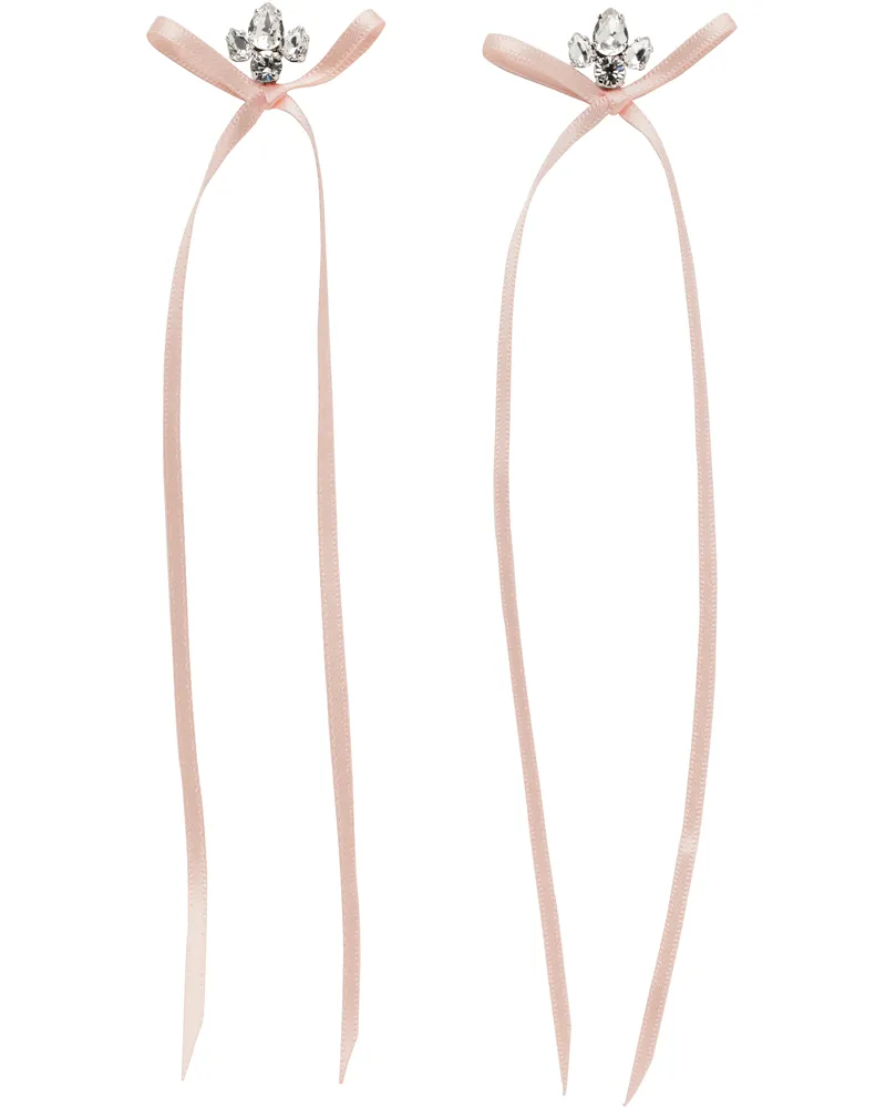 Simone Rocha Silver & Pink Victorian Bow Ribbon Stud Earrings Crystal