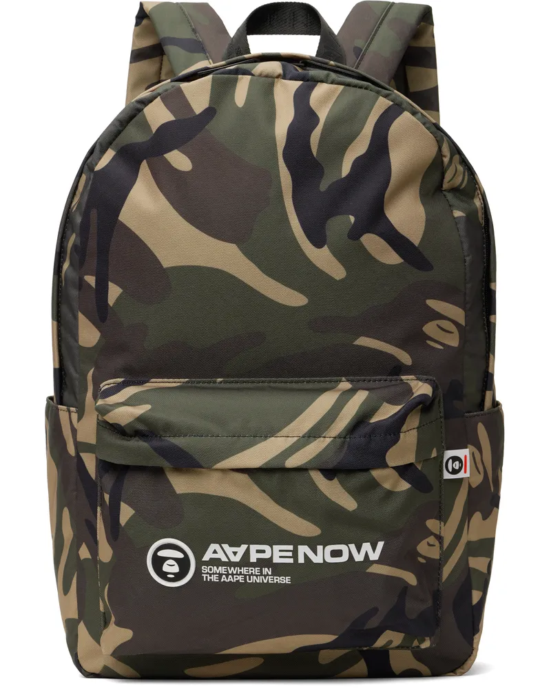 AAPE by A Bathing Ape Khaki Moonface Patch Camo Backpack Grz