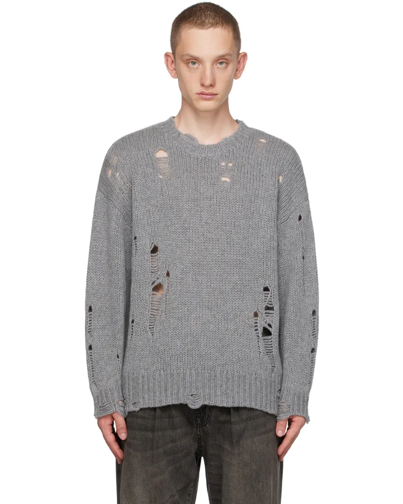 R13 Gray Distressed Sweater Heather