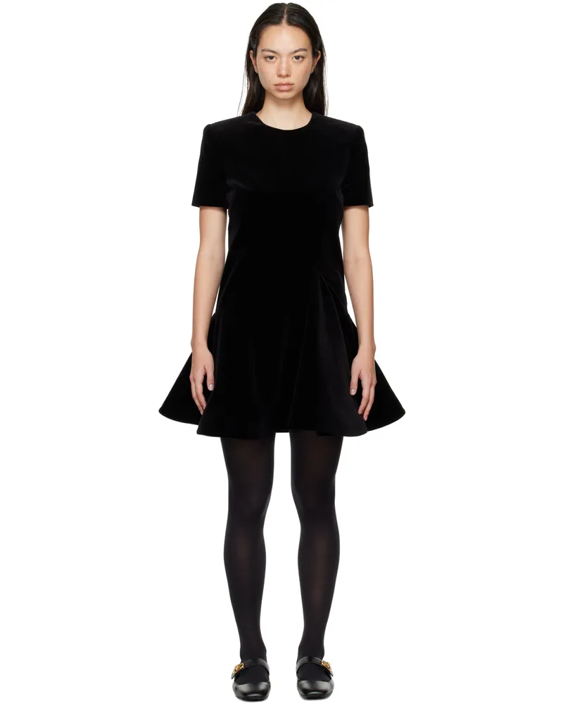 Valentino Garavani Black Velvet Silk-Lined Minidress 0no