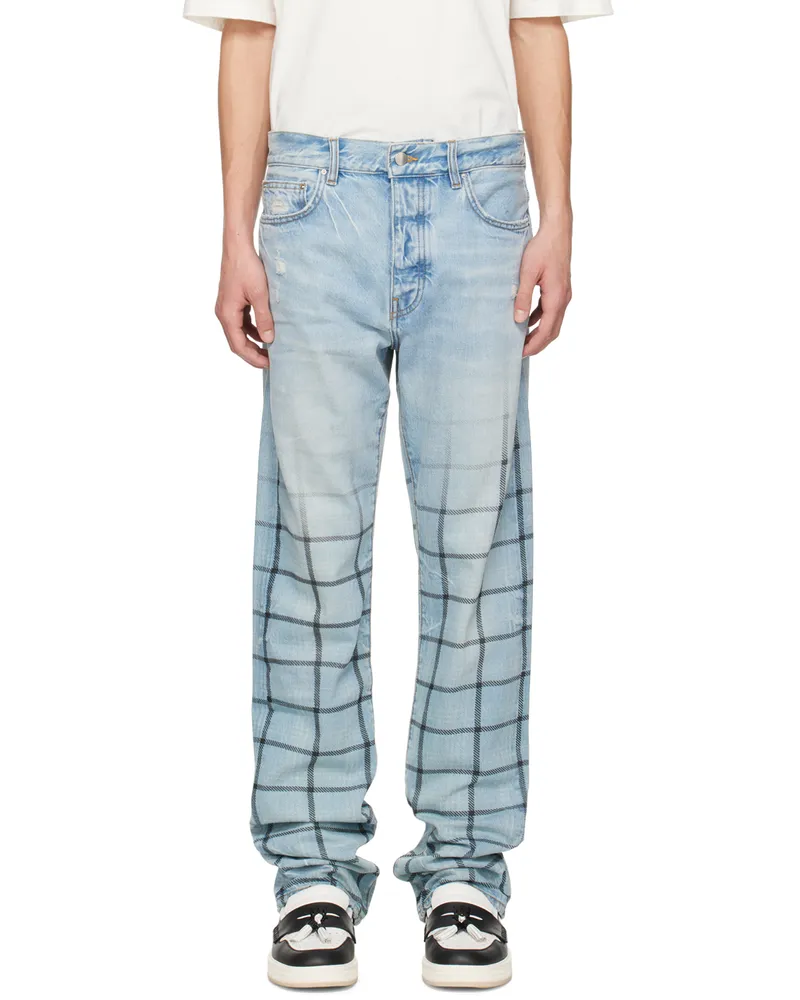 Amiri Blue Faded Out Plaid Jeans Indigo