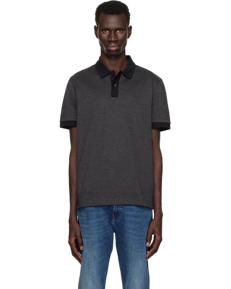 HUGO BOSS Black & Gray Mercerised-Cotton Micro Pattern Polo 001-black