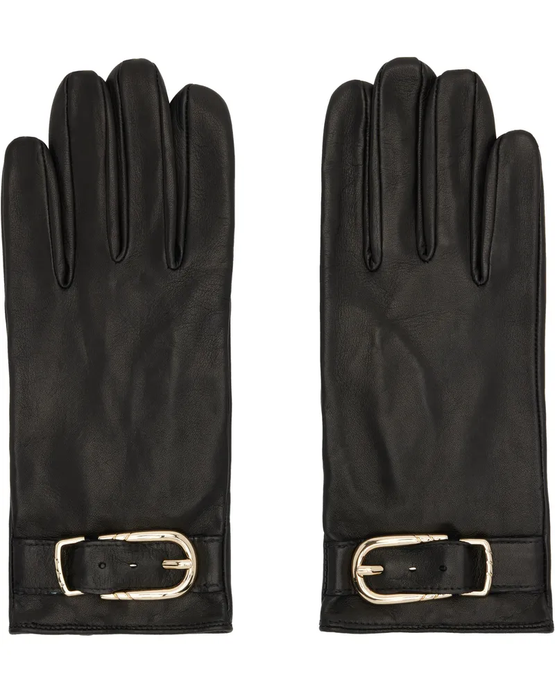 Ernest W. Baker Black Buckle Appliqué Leather Gloves Black