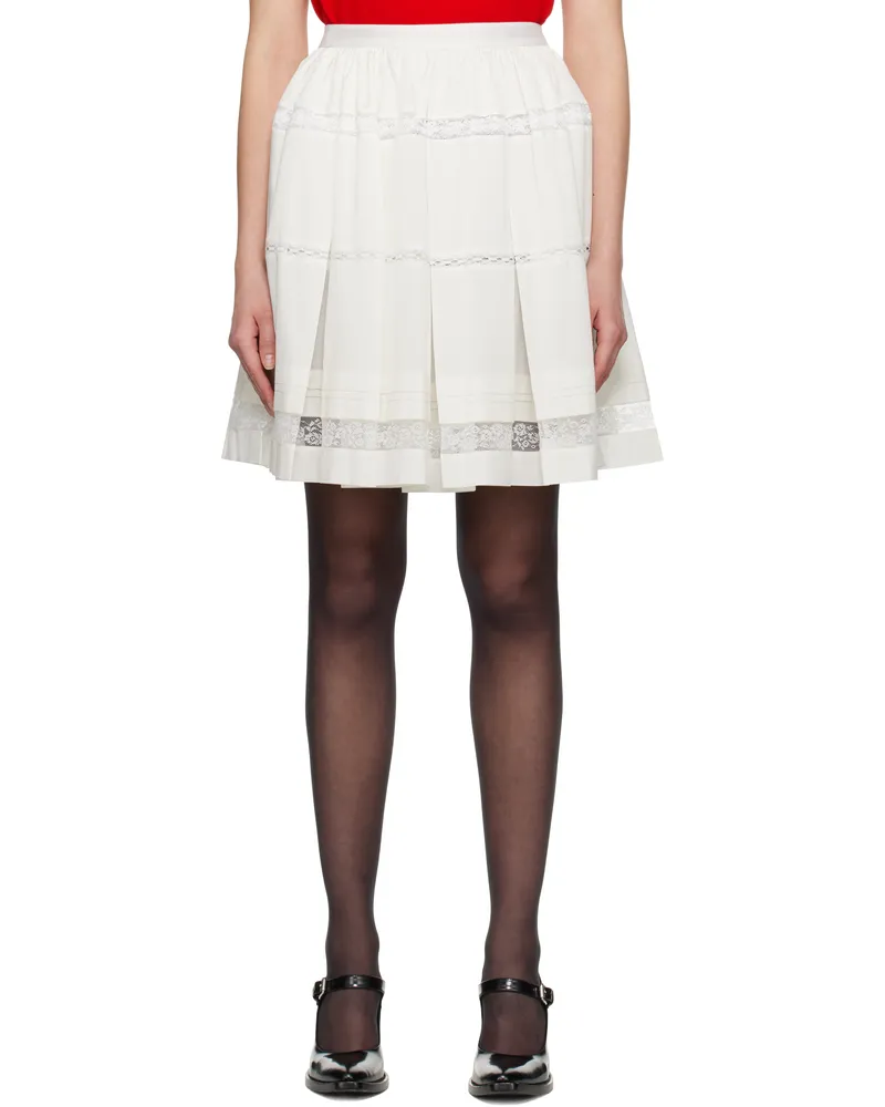 SHUSHU/TONG Off-White Lace Patchwork Pleated Miniskirt Wh100