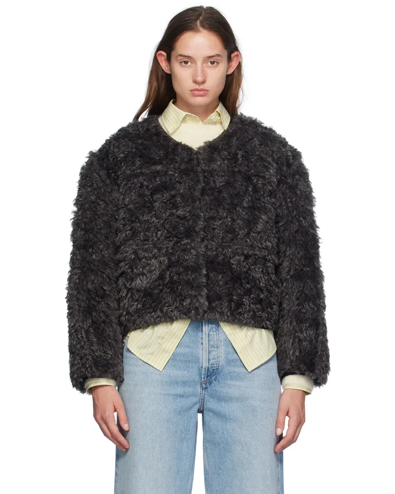 STAND Gray & Black Charmaine Reversible Faux-Shearling Jacket 81031