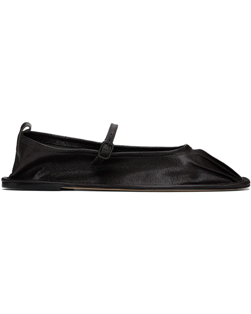 HEREU Black Dansa Supple Shiny Ballerina Flats Ebony