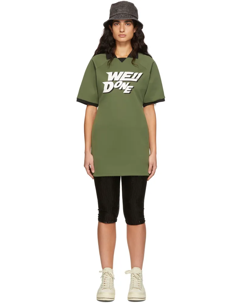 WE 11 DONE Green Polyester Raglan Mini Dress Khaki