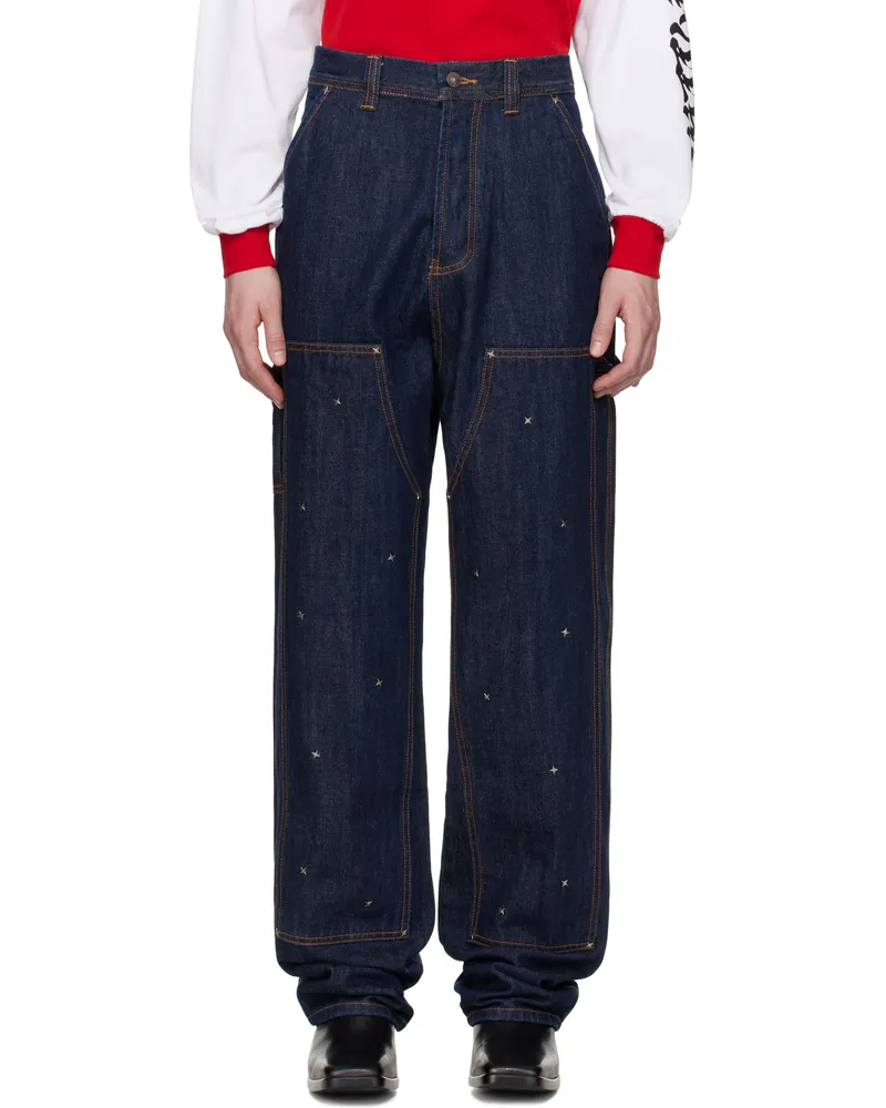 KUSIKOHC Navy Workwear Multi Rivet Jeans Blue